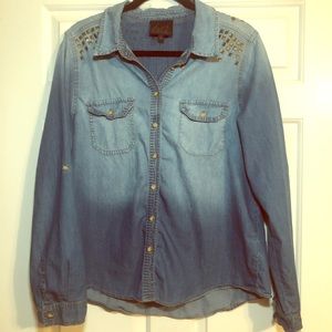 Gold Brass Studded ombré Chambray Button Up